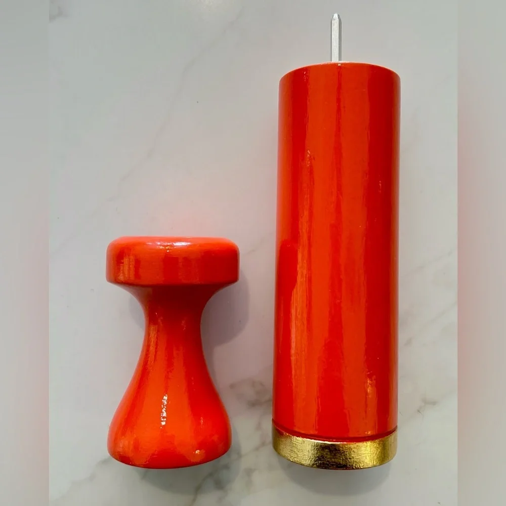 Large Upcycled Wood Salt/ Pepper Grinder/Mill Orange Gold Leaf Tall Hand Painted